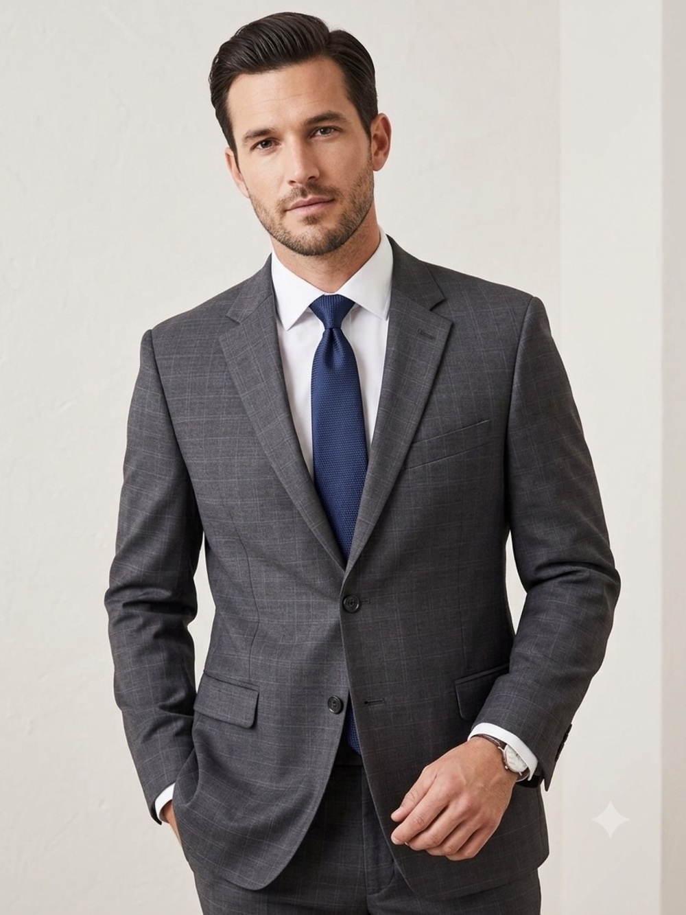 Tommy Hilfiger Sz 42R Men's Blazer Dark Gray Windowpane Sport Coat -Blazer